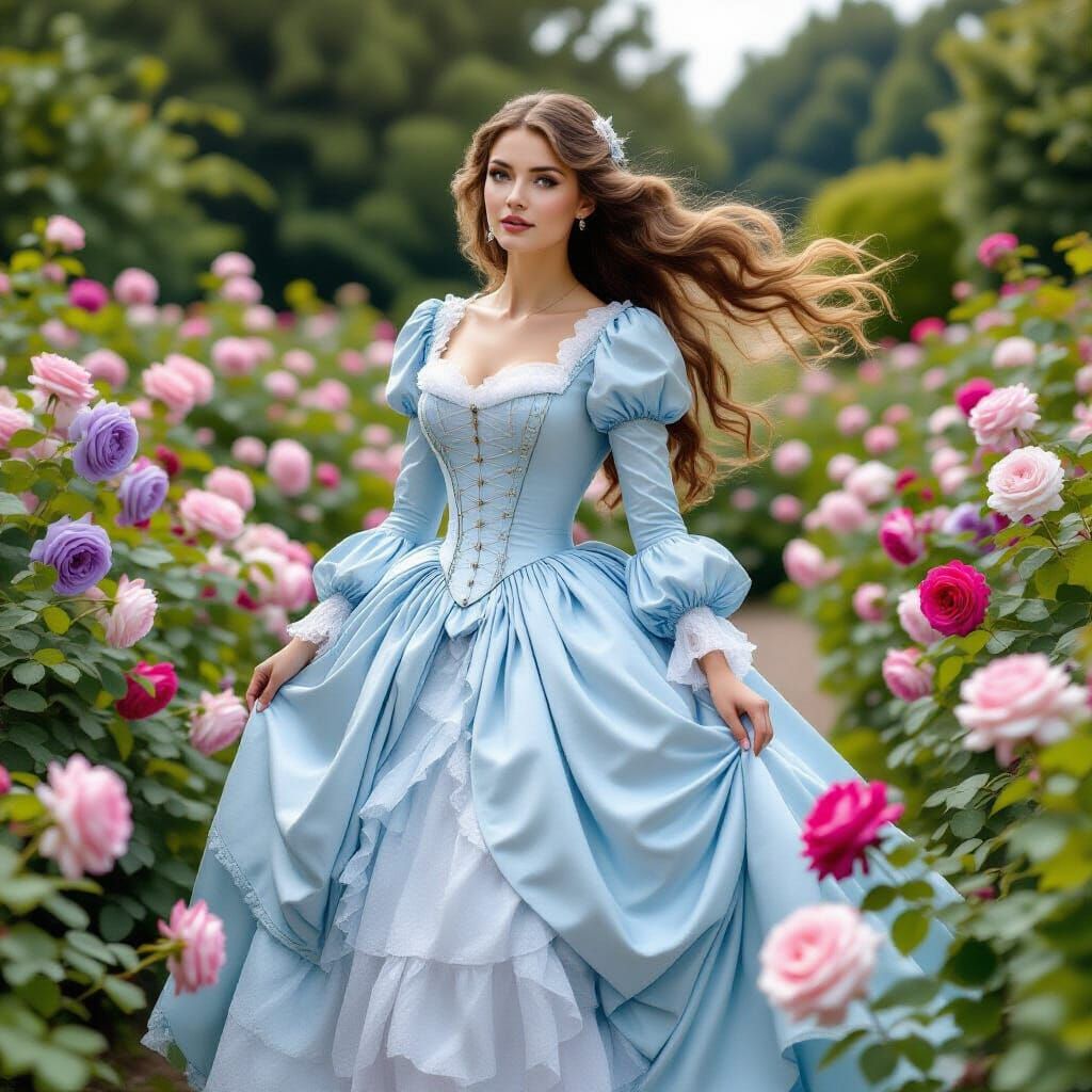 Victorian Woman in Garden of Roses