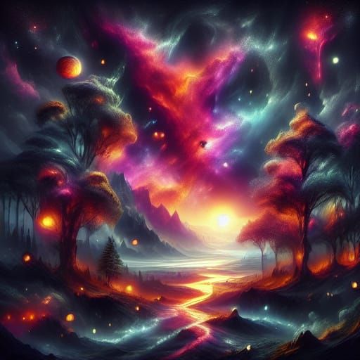 Celestial Nebula in Hyperrealistic Starry Night