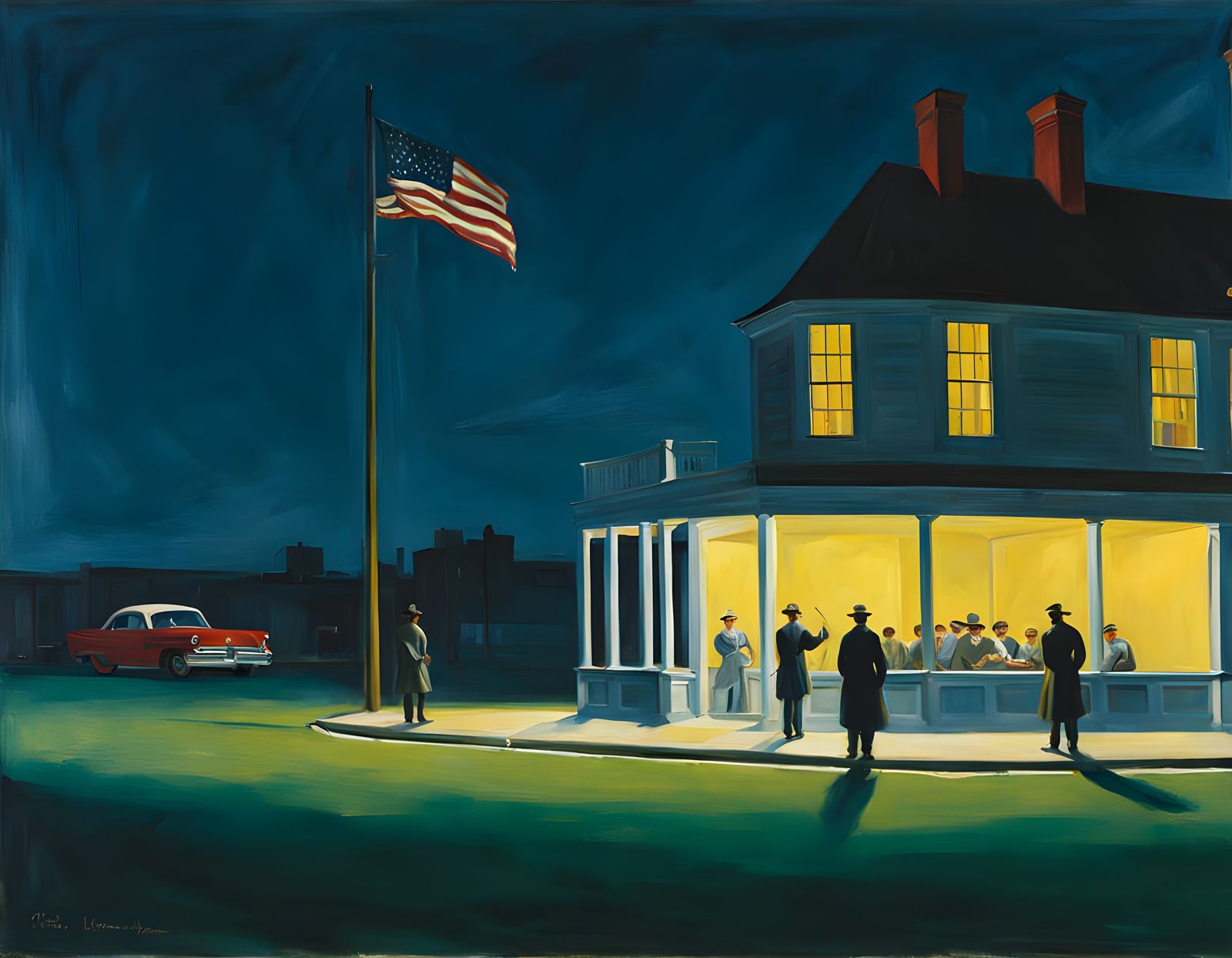 Edward Hopper-Inspired Oil Painting of a Successful Uprising