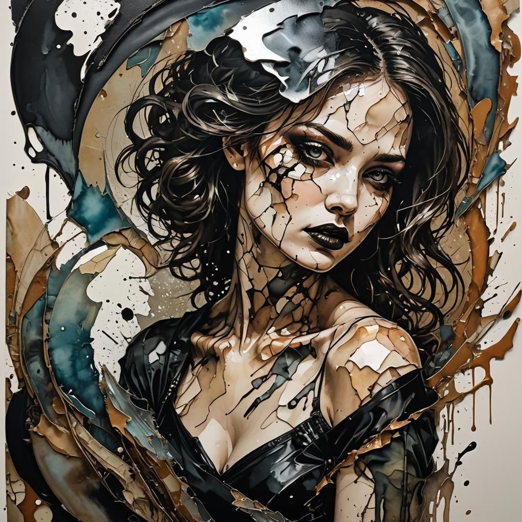 Shattering Mirror: Gothic Woman Reveals Chaotic Inkblot