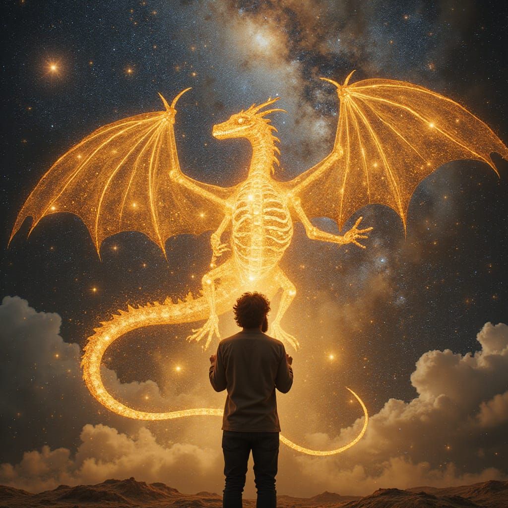Bearded Artist Creates Majestic Dragon with Cosmic Paint