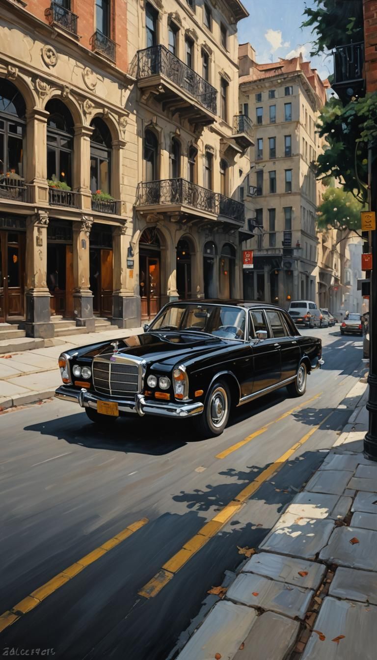Black Luxury Car as Oil Painting