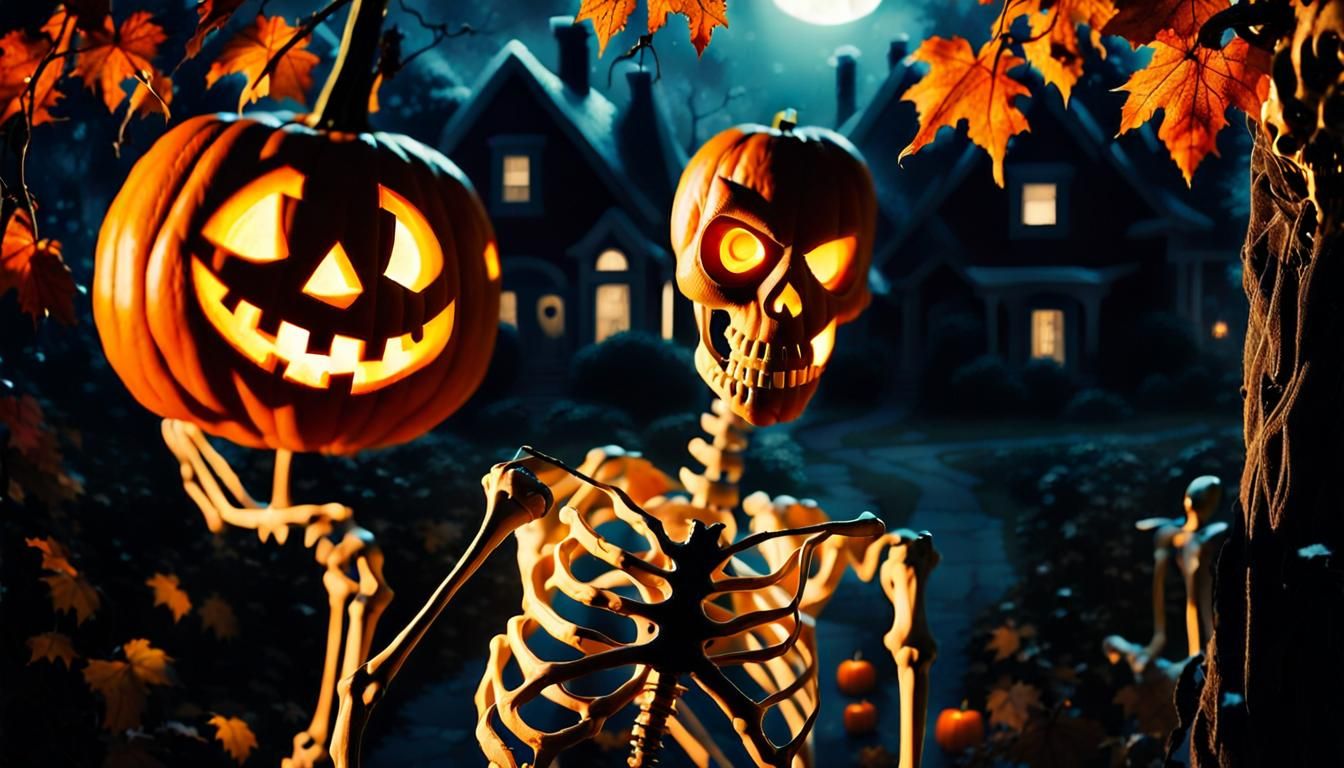 Skeleton Trick-or-Treating on Halloween Night