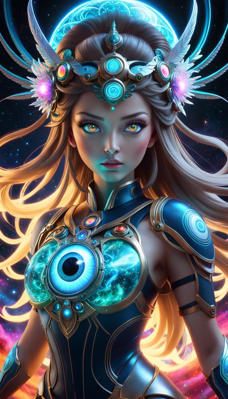 Bioluminescent Celestial Goddess in Anime Style