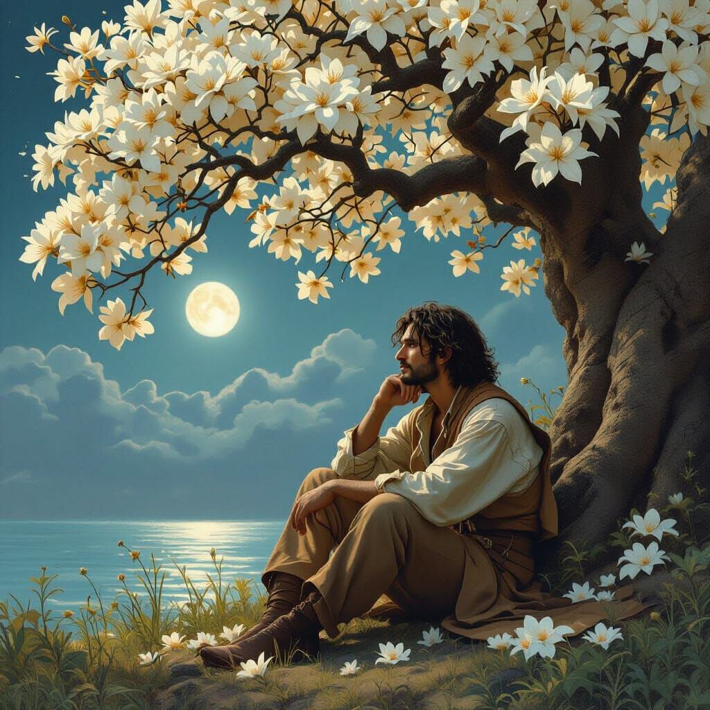 Melancholic Poet Under Devil Tree in Bloom