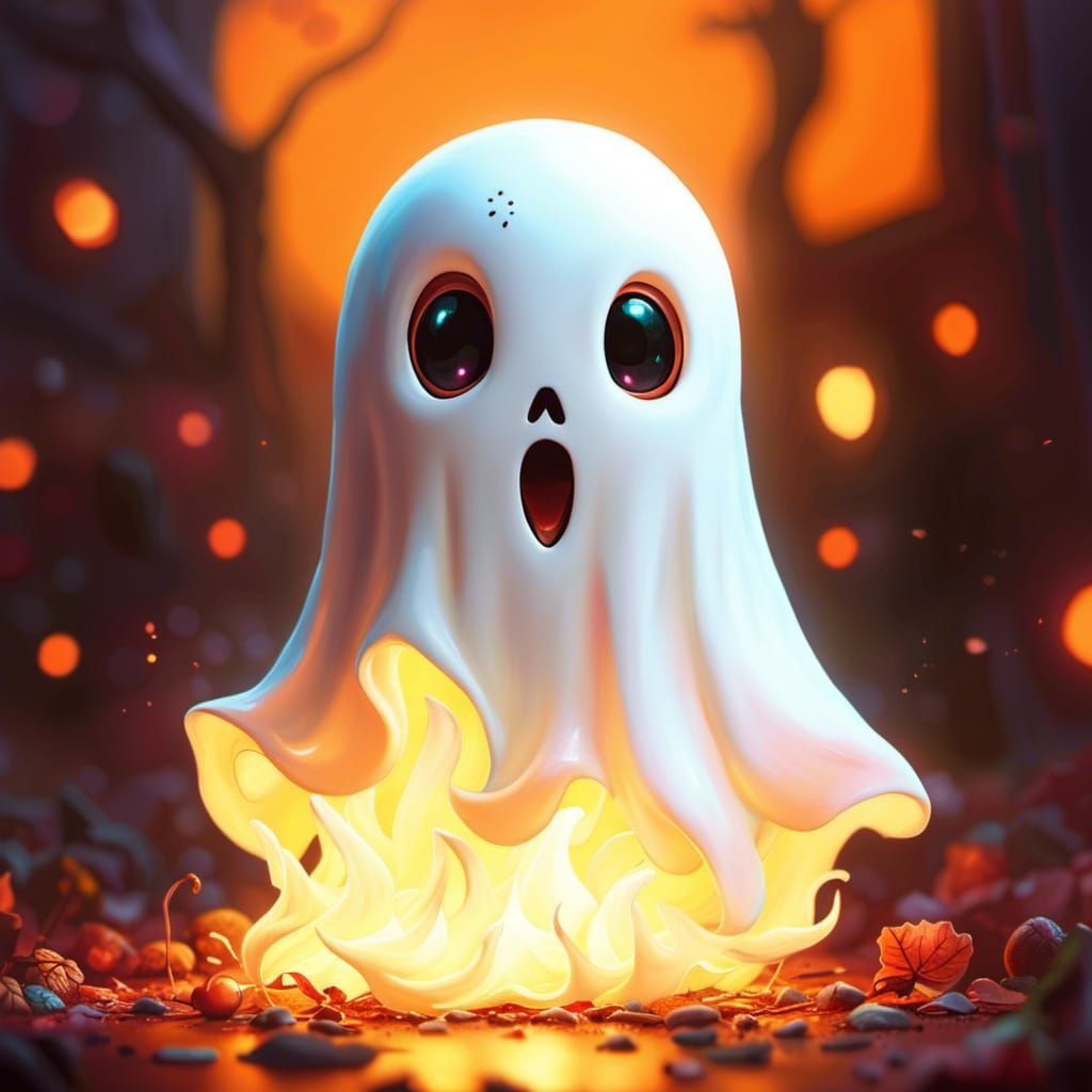 Cute Ghost in Space with Glowing Eyes