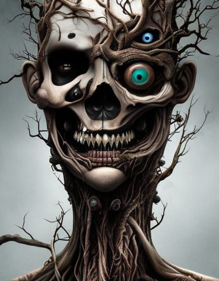 8K illustration of a terrifying brain with scary eyes