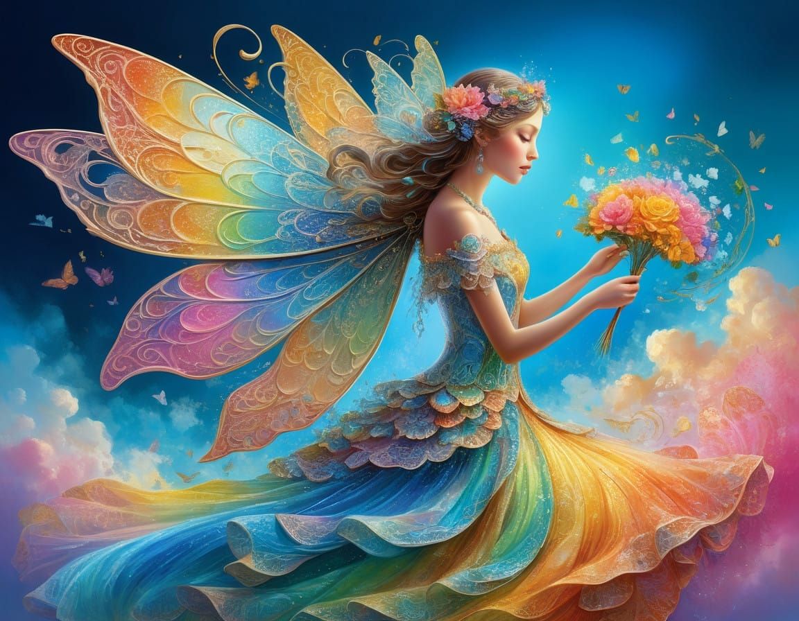 Ethereal Fairy Creates Vibrant Rainbow in the Sky