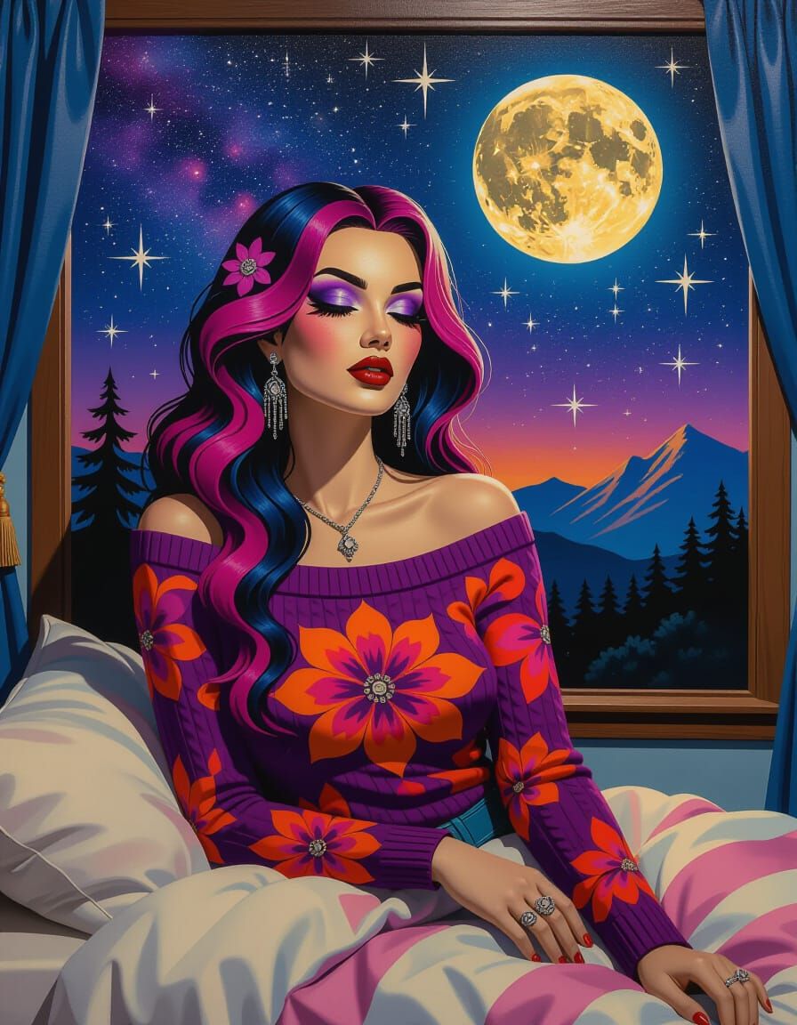 Emo Rock Woman Portrait in Encaustic Bas Relief Style