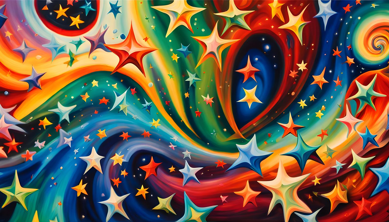 Iridescent Star Cluster in Abstract Expressionist Style