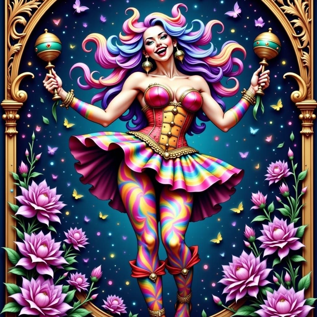 Whimsical Tarot Card: The Fool in Pin-up Style