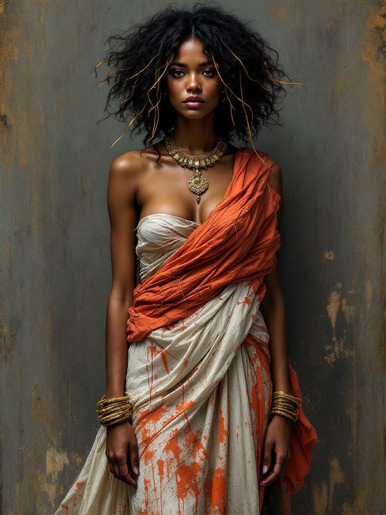 Woman with Golden Curls in Industrial Decay