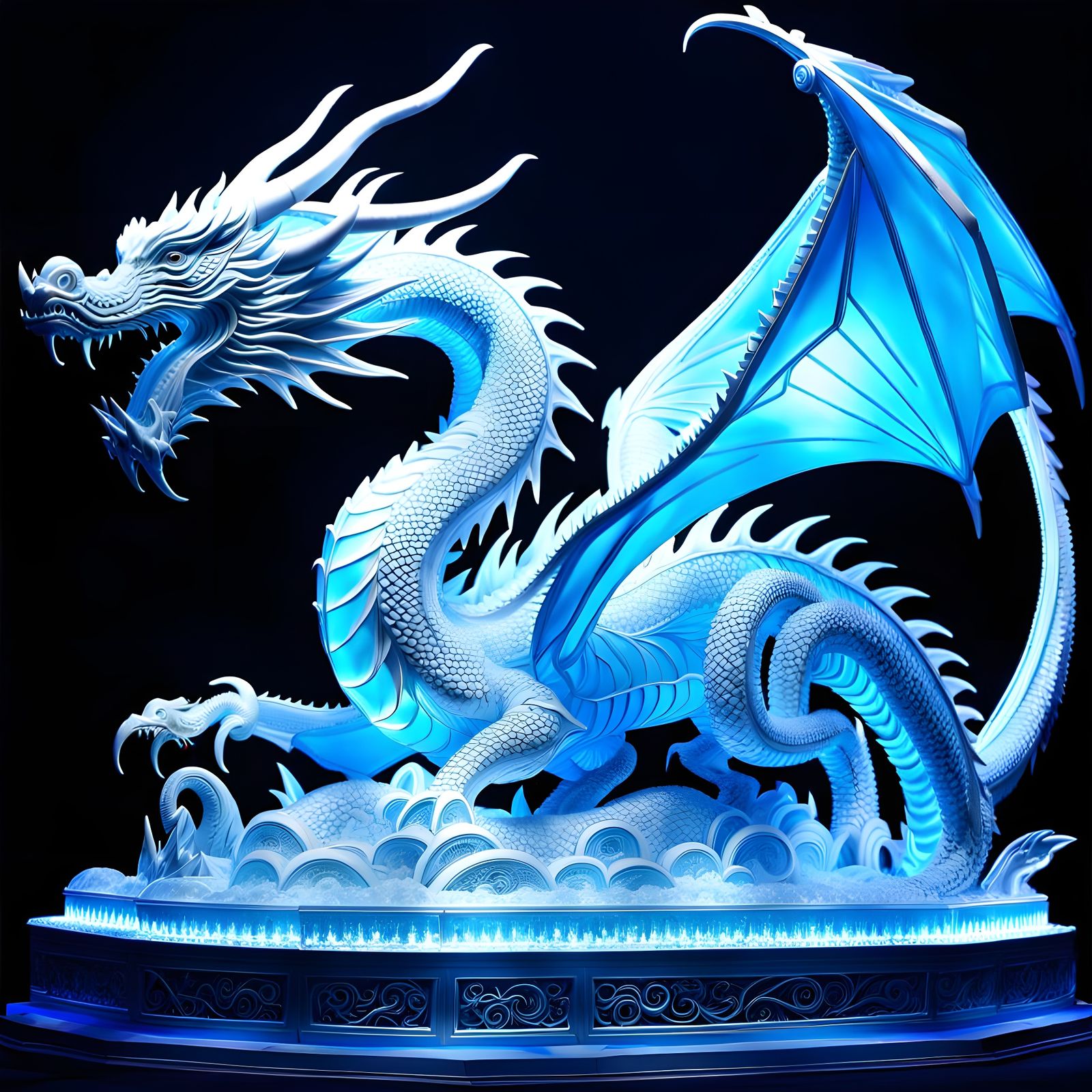 Neon Lit Ice Dragon Sculpture from Harbin Festival