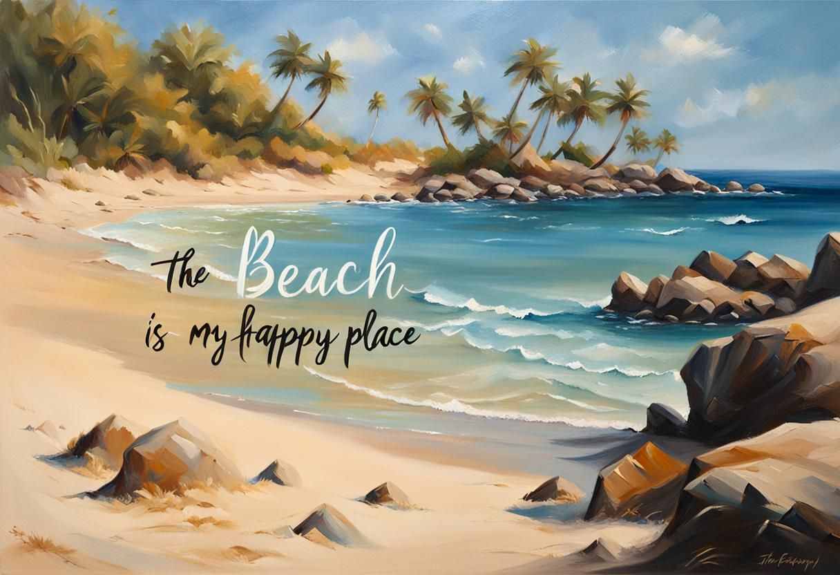 Sunny Beach Scene Oil Painting