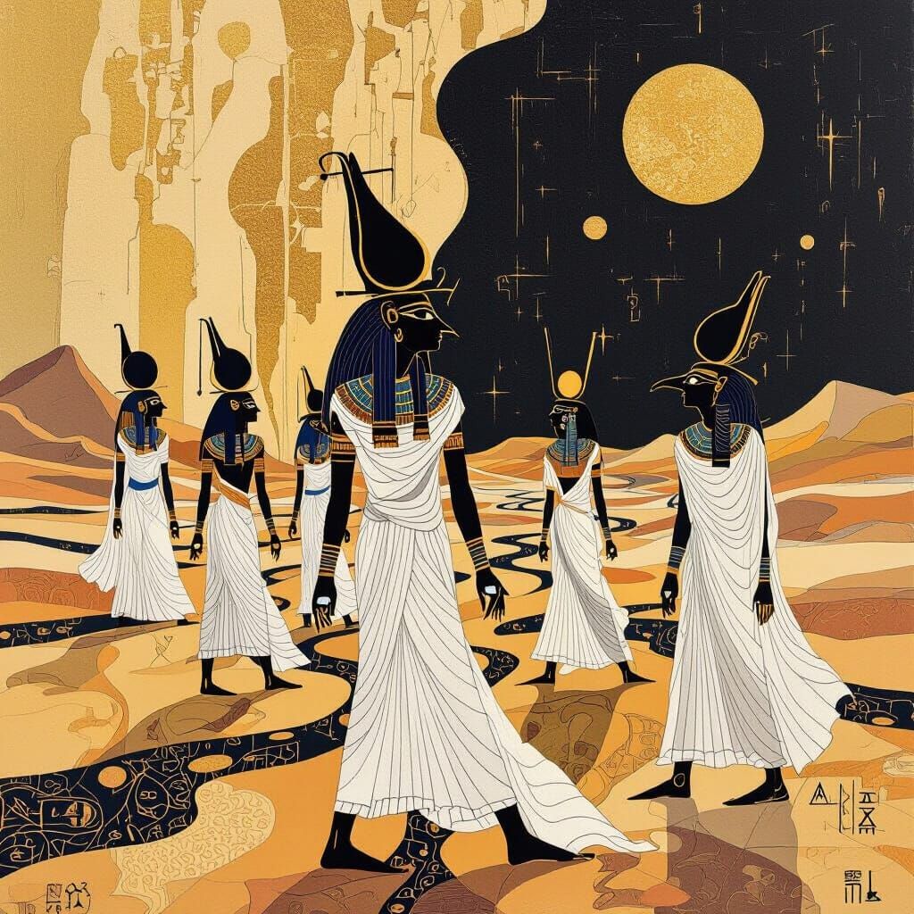 Egyptian Gods in Melting Desert: Abstract Expressionism