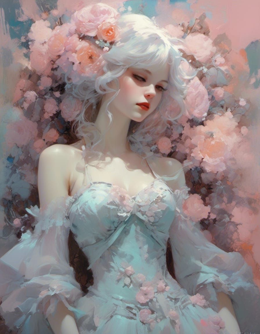 Pastel Doll with Embroidered Dress in Kawaii Style