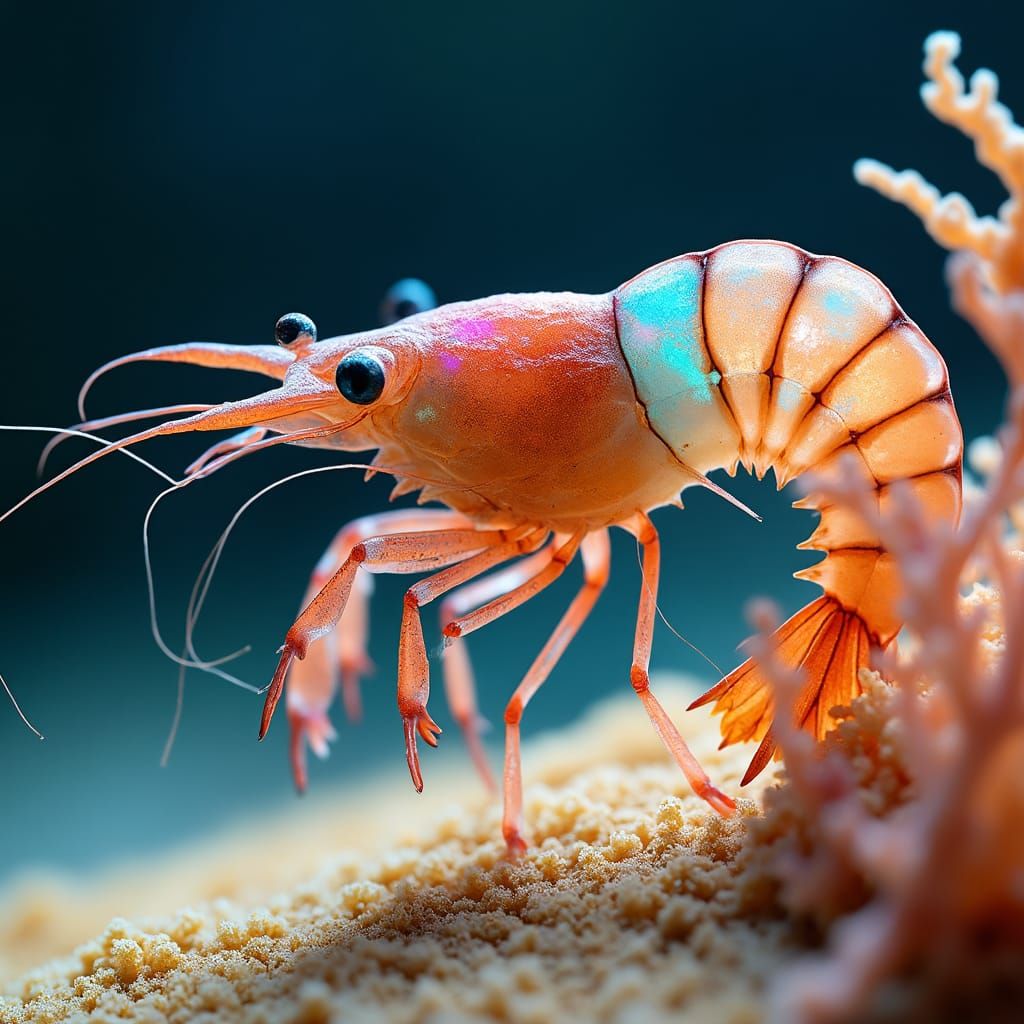 Iridescent Shrimp in Crystalline Exoskeleton, HD Photo