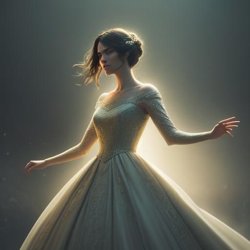 Woman in Concert Hall Surrounded by Music Notes