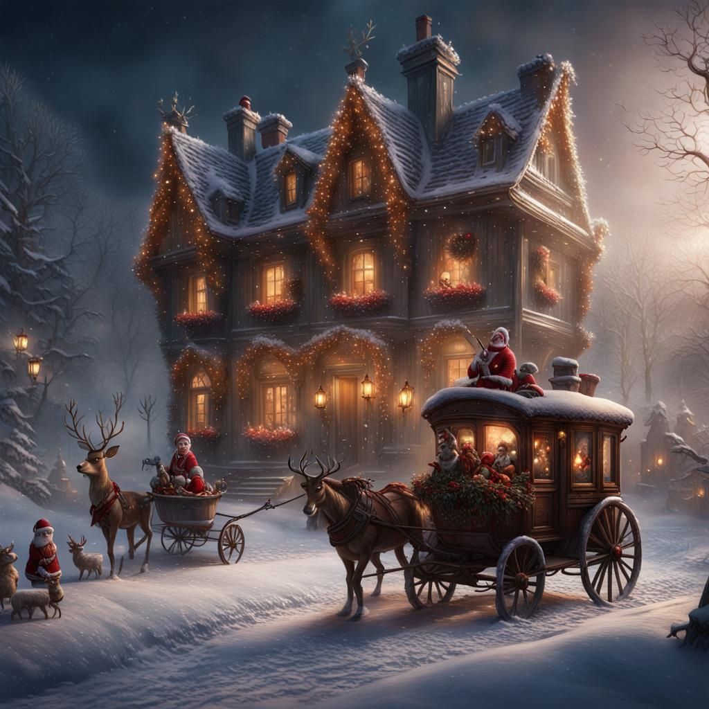 Santa Claus Sleigh Ride in Snowy Landscape