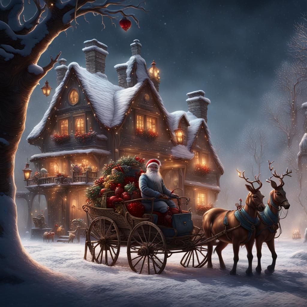 Santa Claus Sleigh Ride: Detailed Matte Painting