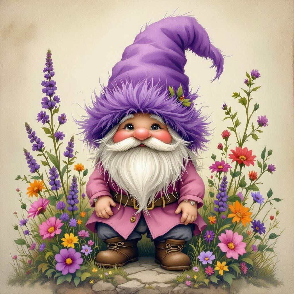 Whimsical Gnome in a Colorful Garden