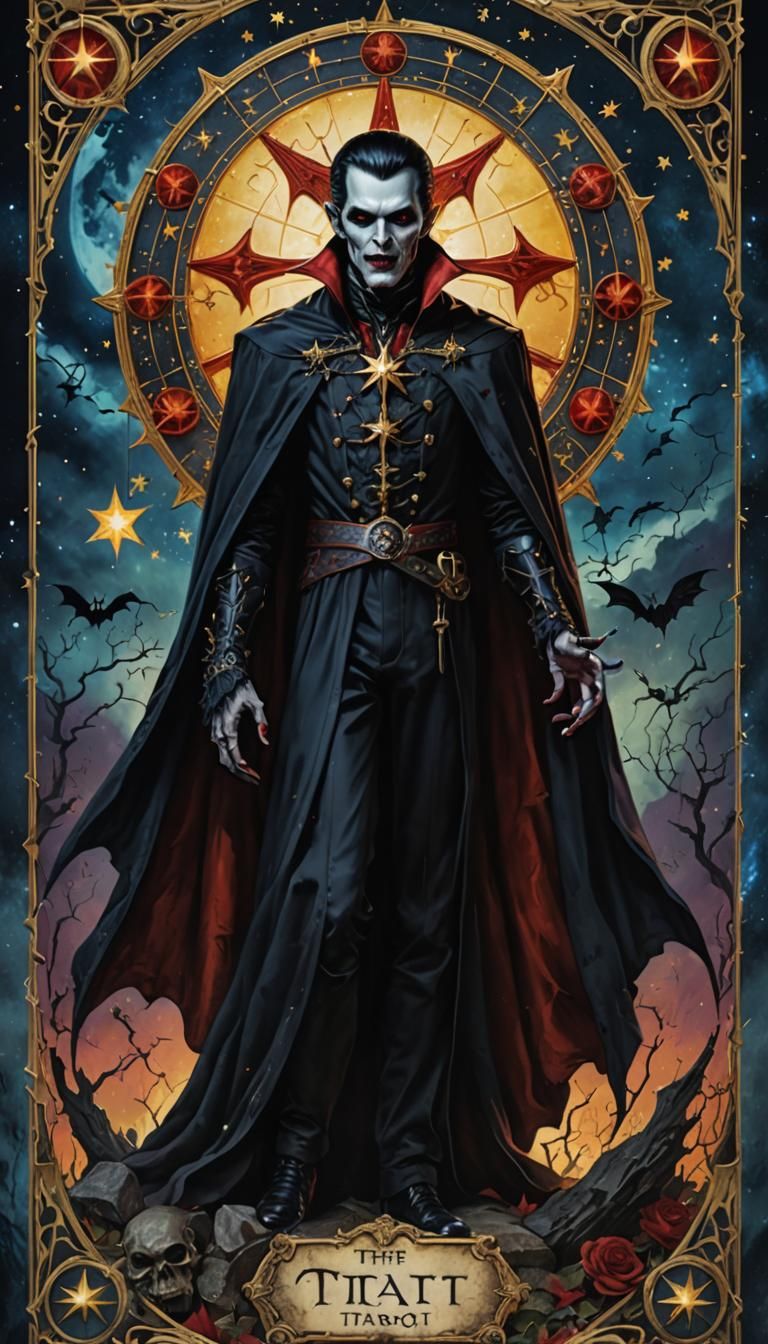 Vampire Star Tarot Card in Hyperrealistic Style