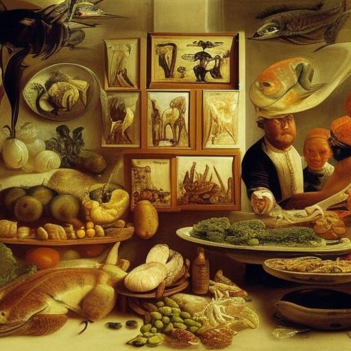 Deli Scene Inspired by Baroque and Egyptian Art