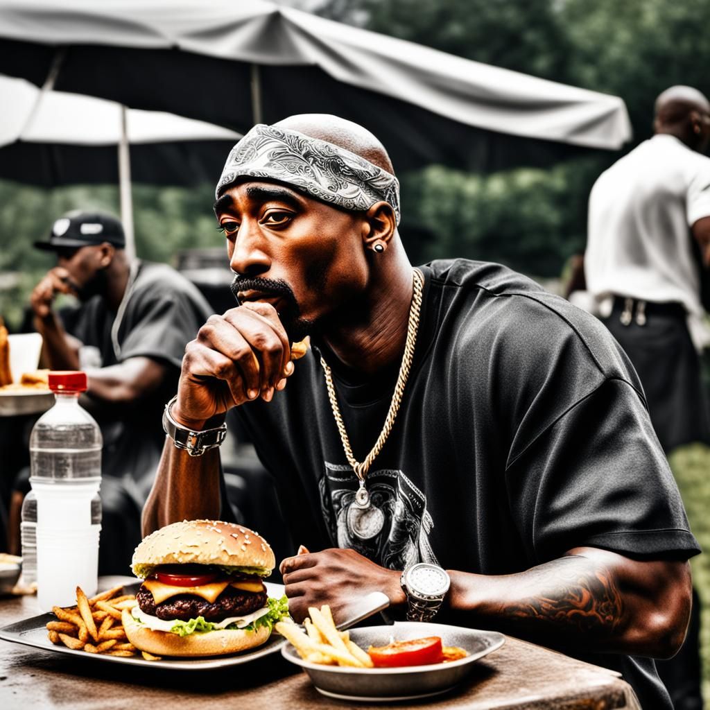 Hyperrealistic Photo of 2Pac at a Cookout