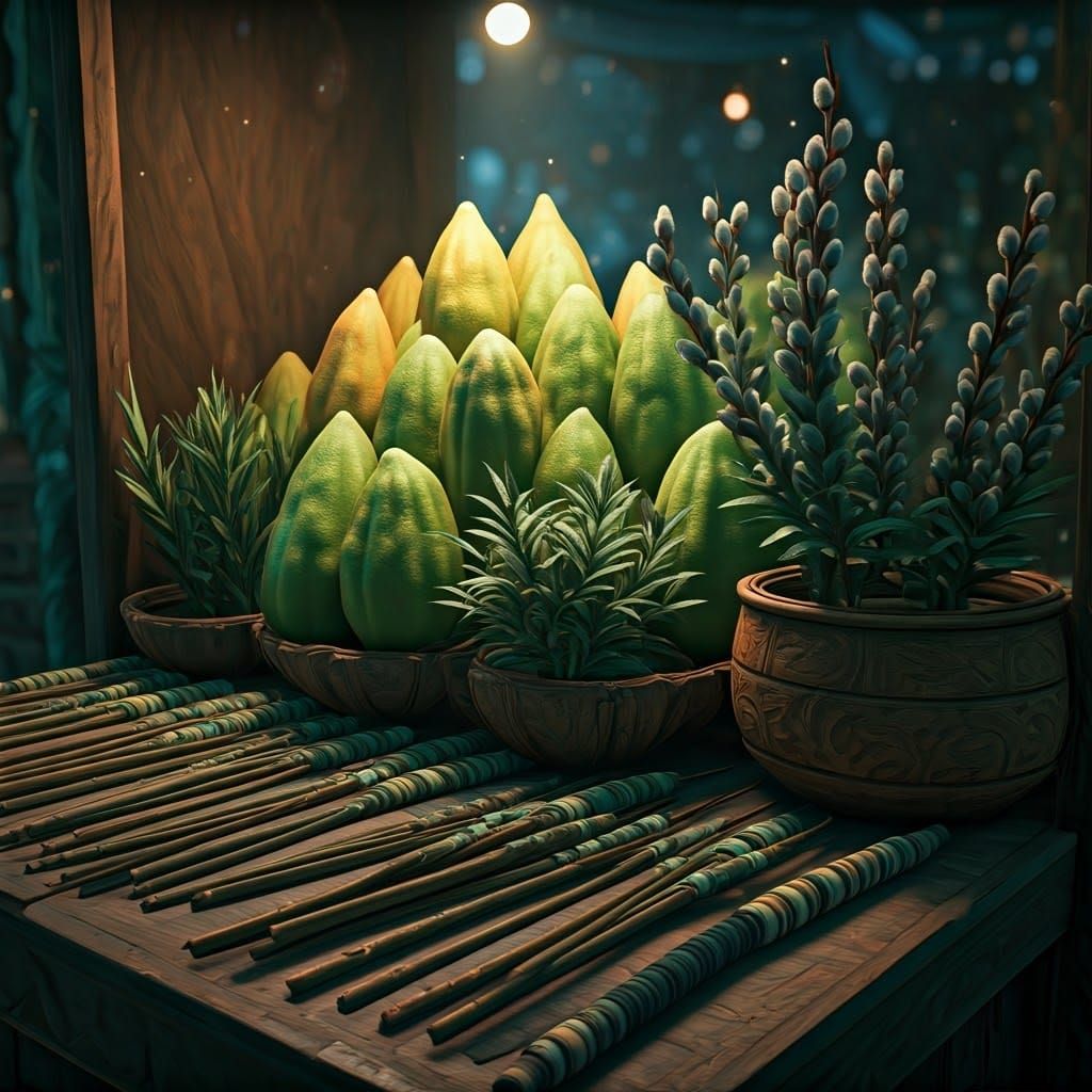 Luminous Market Stall Displaying Traditional Foliage