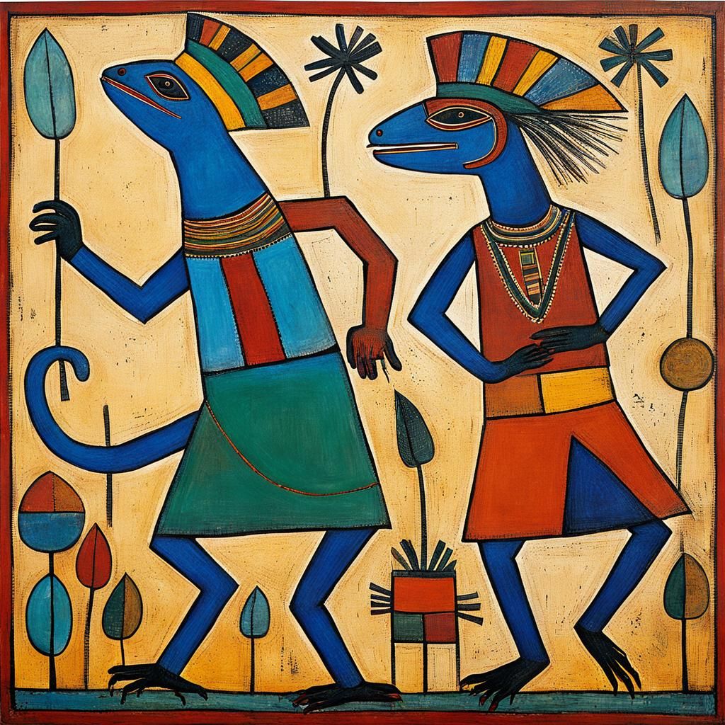 Ndebele Mural: Lizard Dancers in Klee Style