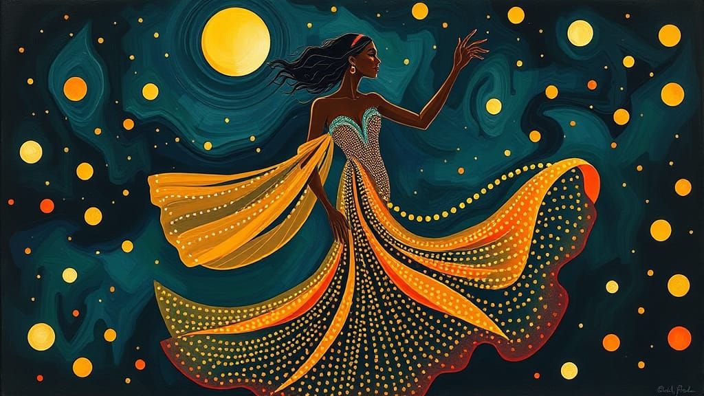 Art Deco Flapper Dancing Under the Moon