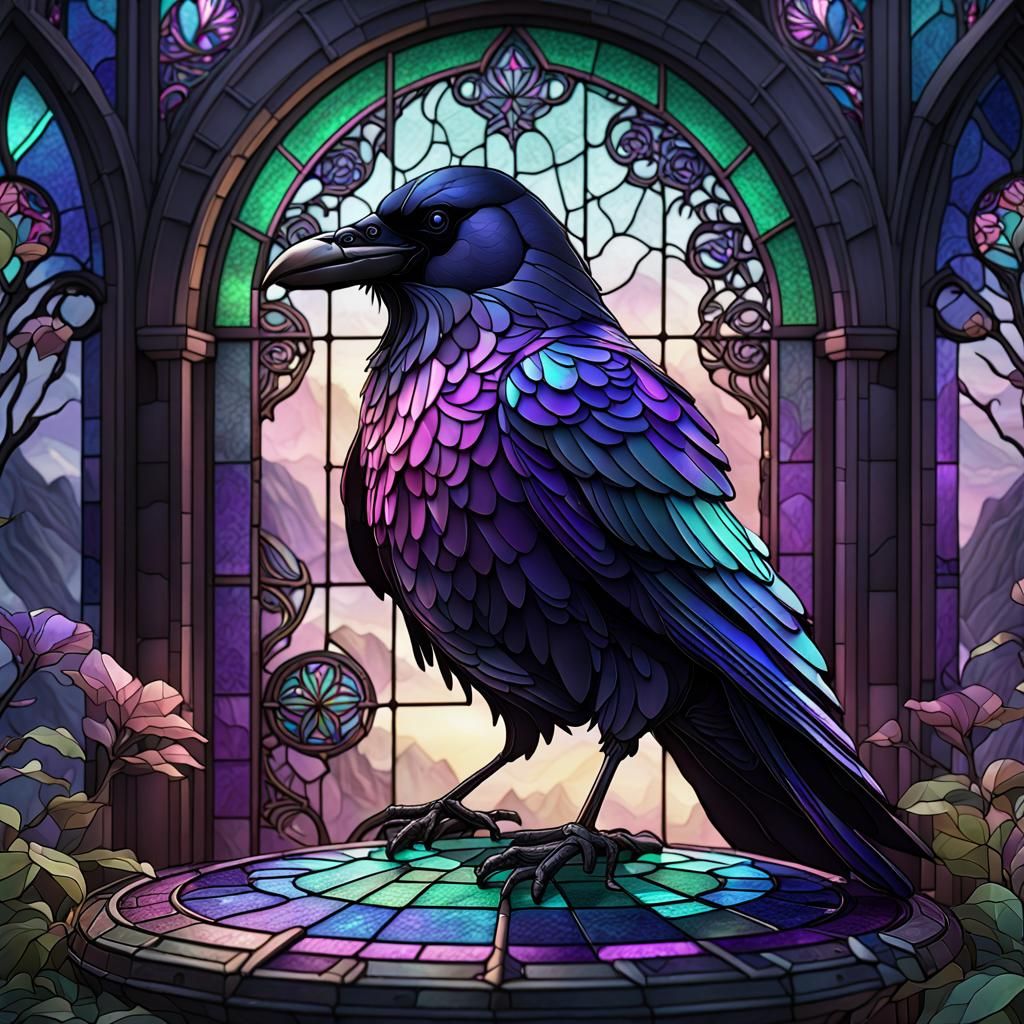 Stained Glass Raven in Deep Color