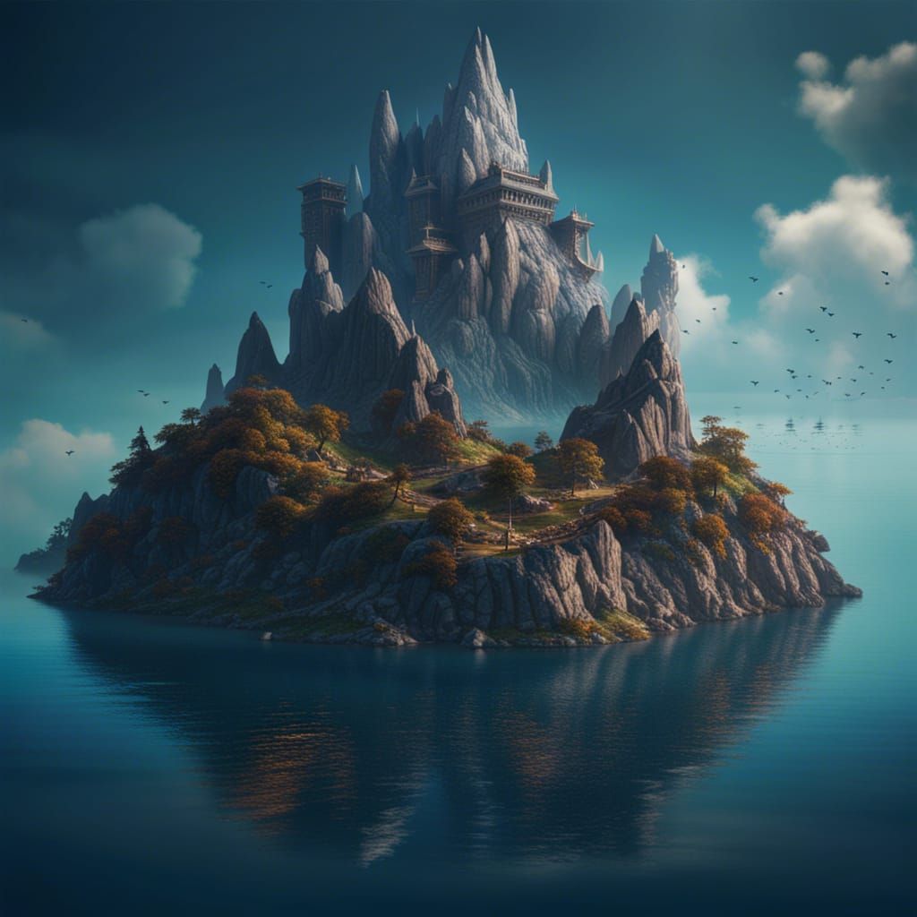 Fantastical Mountain Island Concept Art
