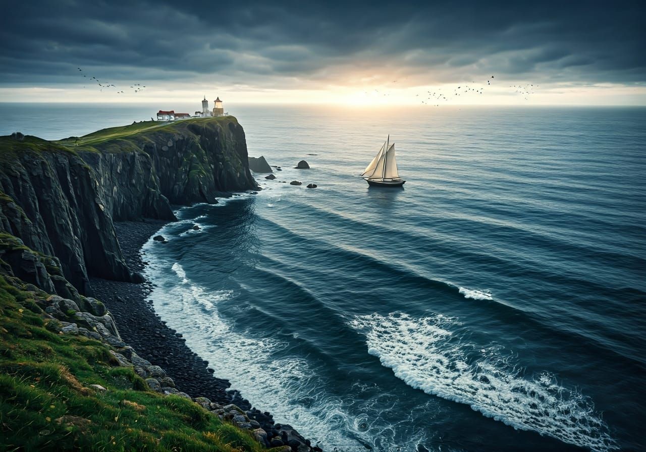 Spectacular Aerial View of Stormy Ocean Coastline