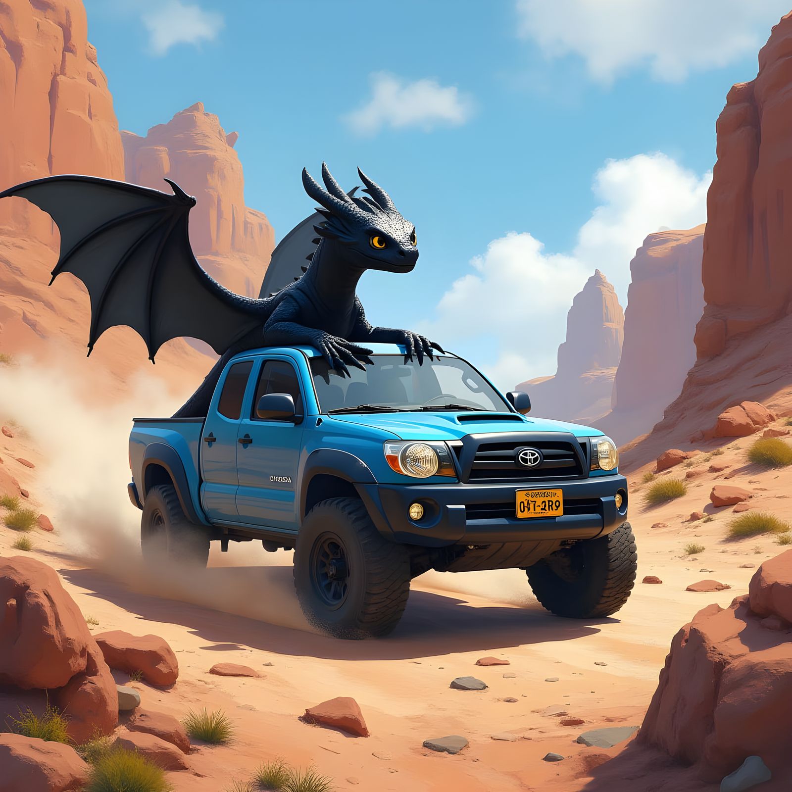 Toothless and Blue Tacoma Off-Road Adventure