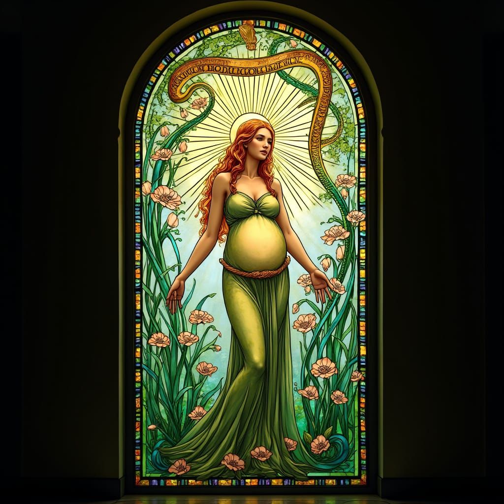 Rainbow Lily Stained Glass Archway with Celestial Serpent