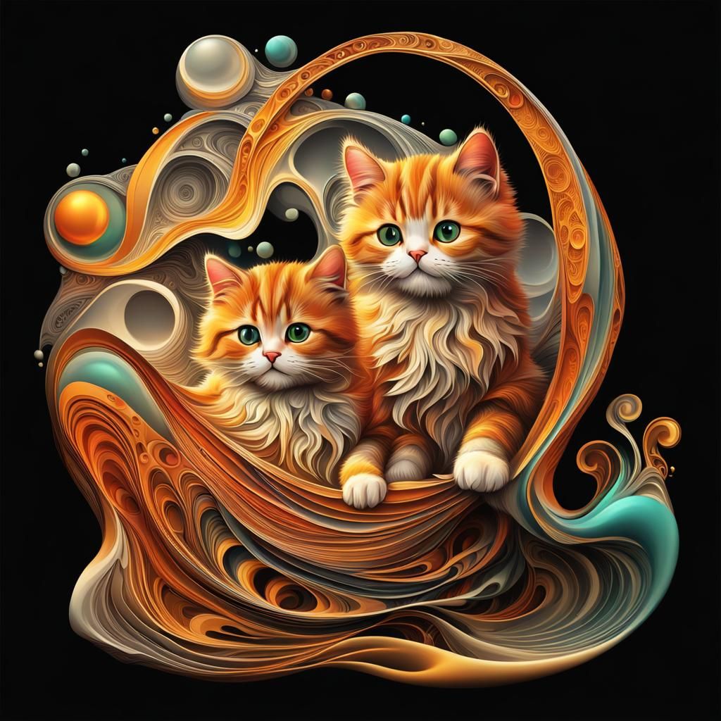 Prompt ""Kitty's Sitting on Hyperrealistic Neutral Gray Back...