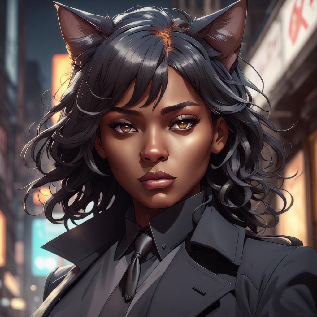 Black Nekomata in Suit: Hyperdetailed Artstation Portrait