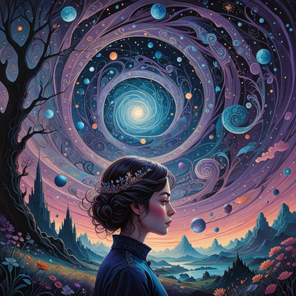 Dreamlike Inner World Illustration with Fantastical Landscap...