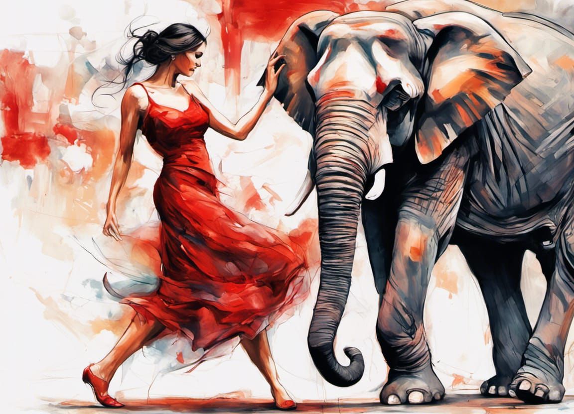Tango Dance with Elephant in Realistic Style