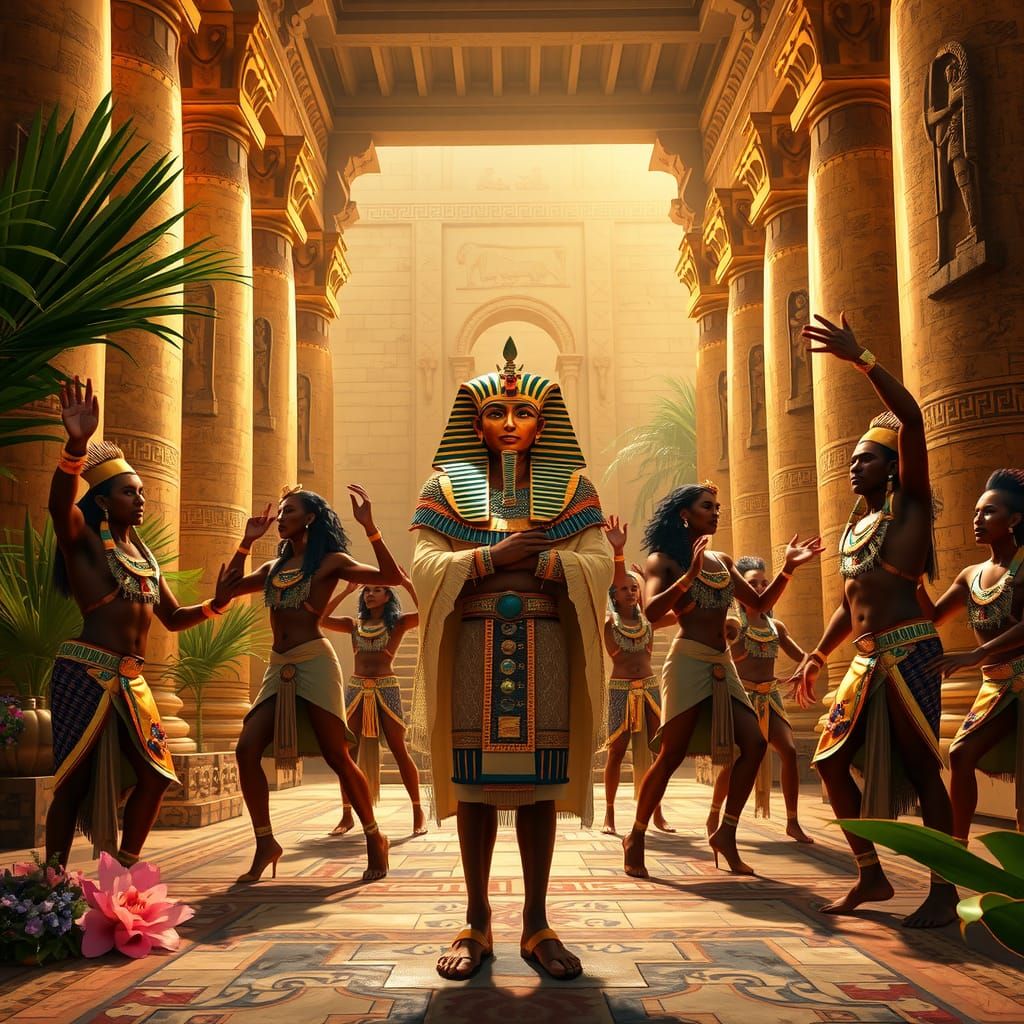 Majestic Pharaoh in Sun-Drenched Temple Courtyard