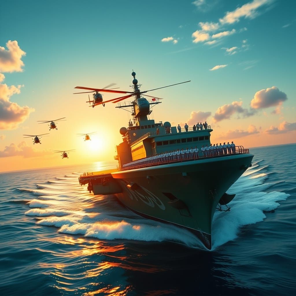 Emerald Plum Helicopter Carrier Battles Pirate Threats in Ea...