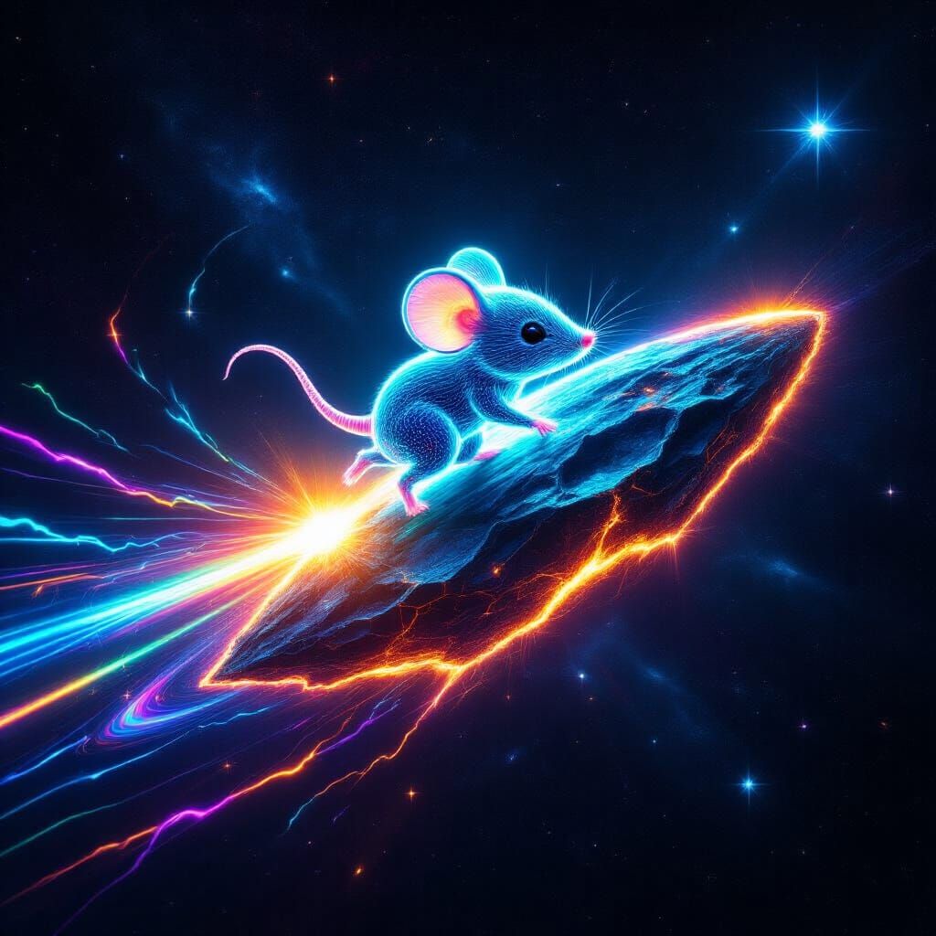 Aqua Chibi Mouse Artwork of Lasers and Light