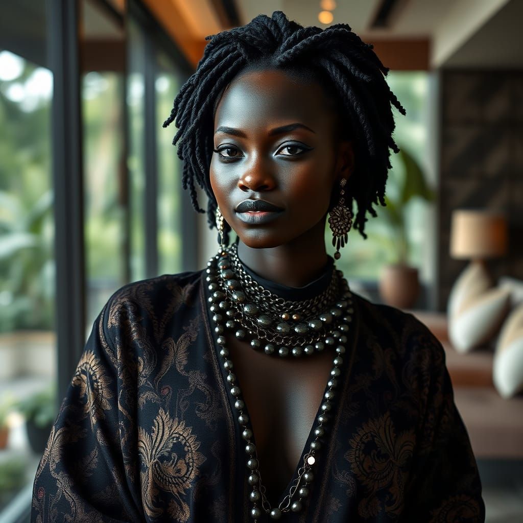 Black Woman in Yemenja Streetwear with Granite Accents