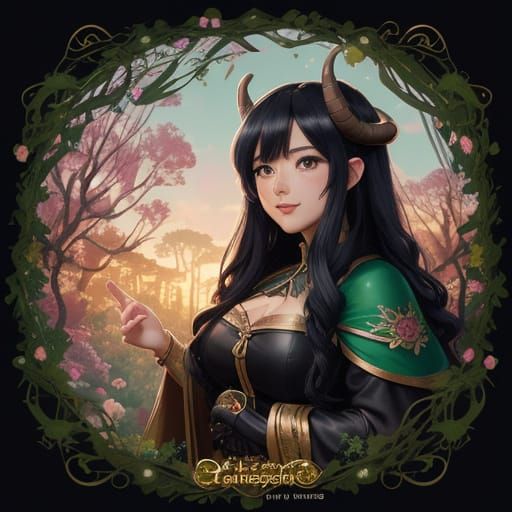 Tiefling Bard in Forest, Sanrio-Style Anime