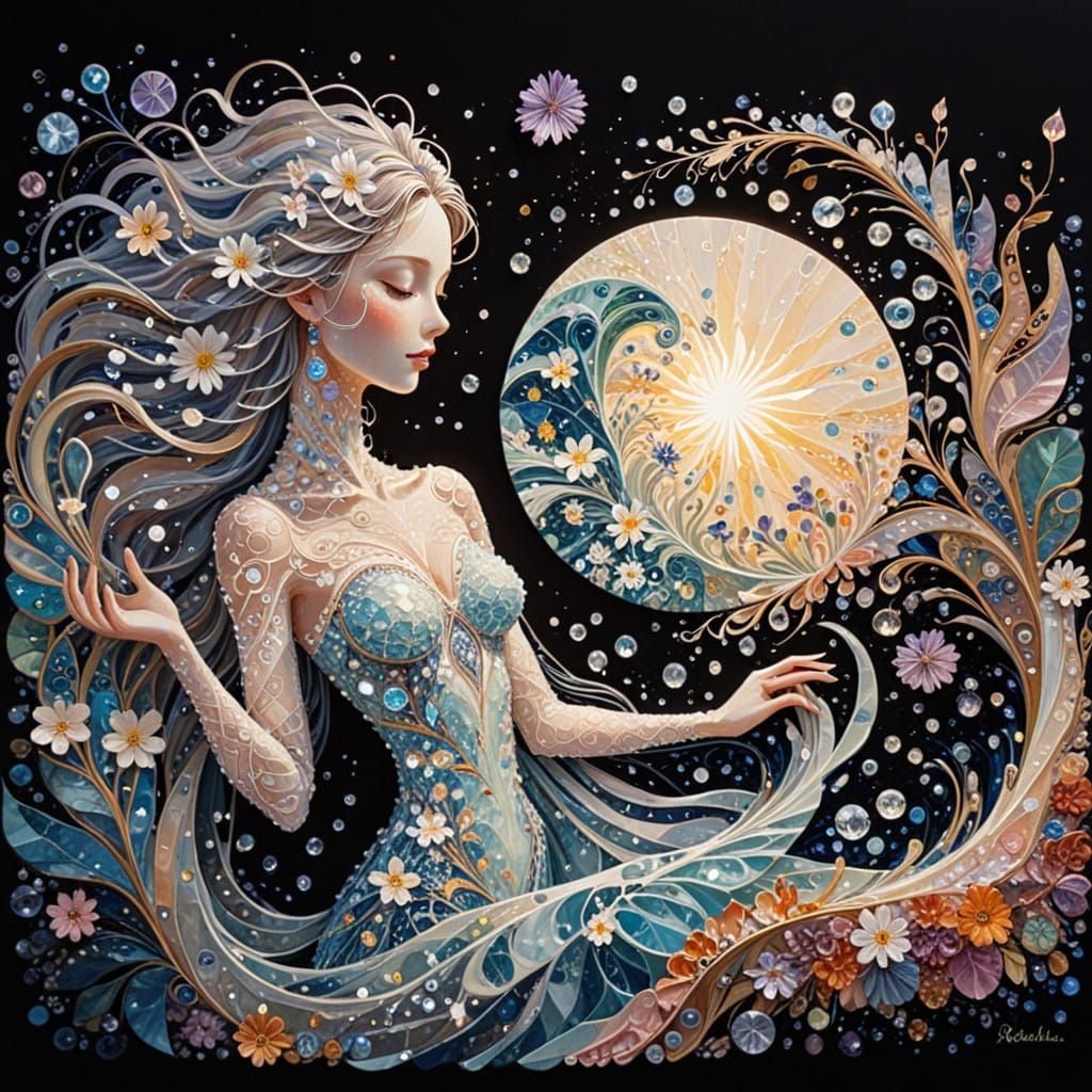 Surreal Klimt-Inspired Goddess of Crystal and Light