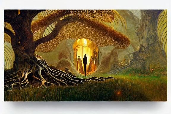 Golden Dragon Tree with Desperate Souls as Fantasy Art