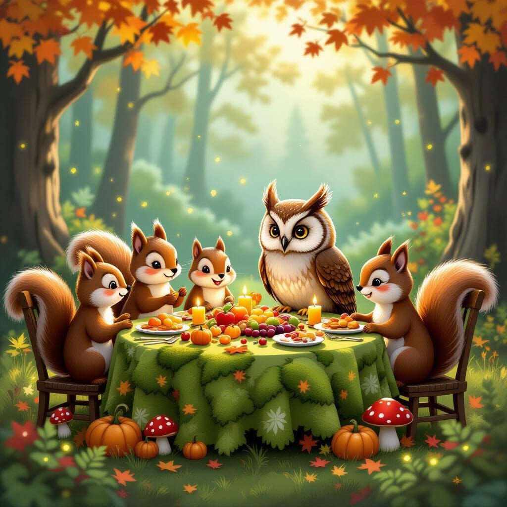 Woodland Creatures Feast in Enchanted Forest
