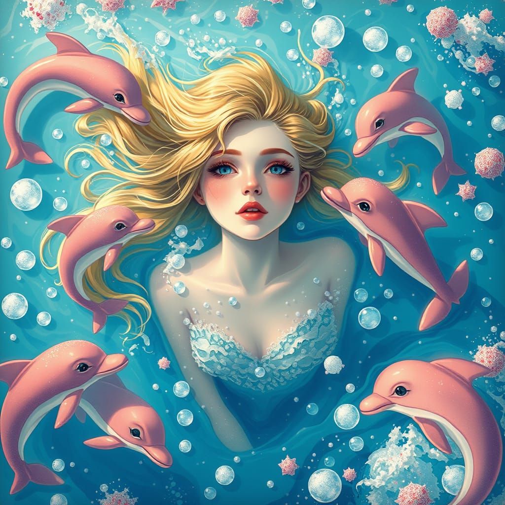 Woman in Soda Ocean, Whimsical Digital Art