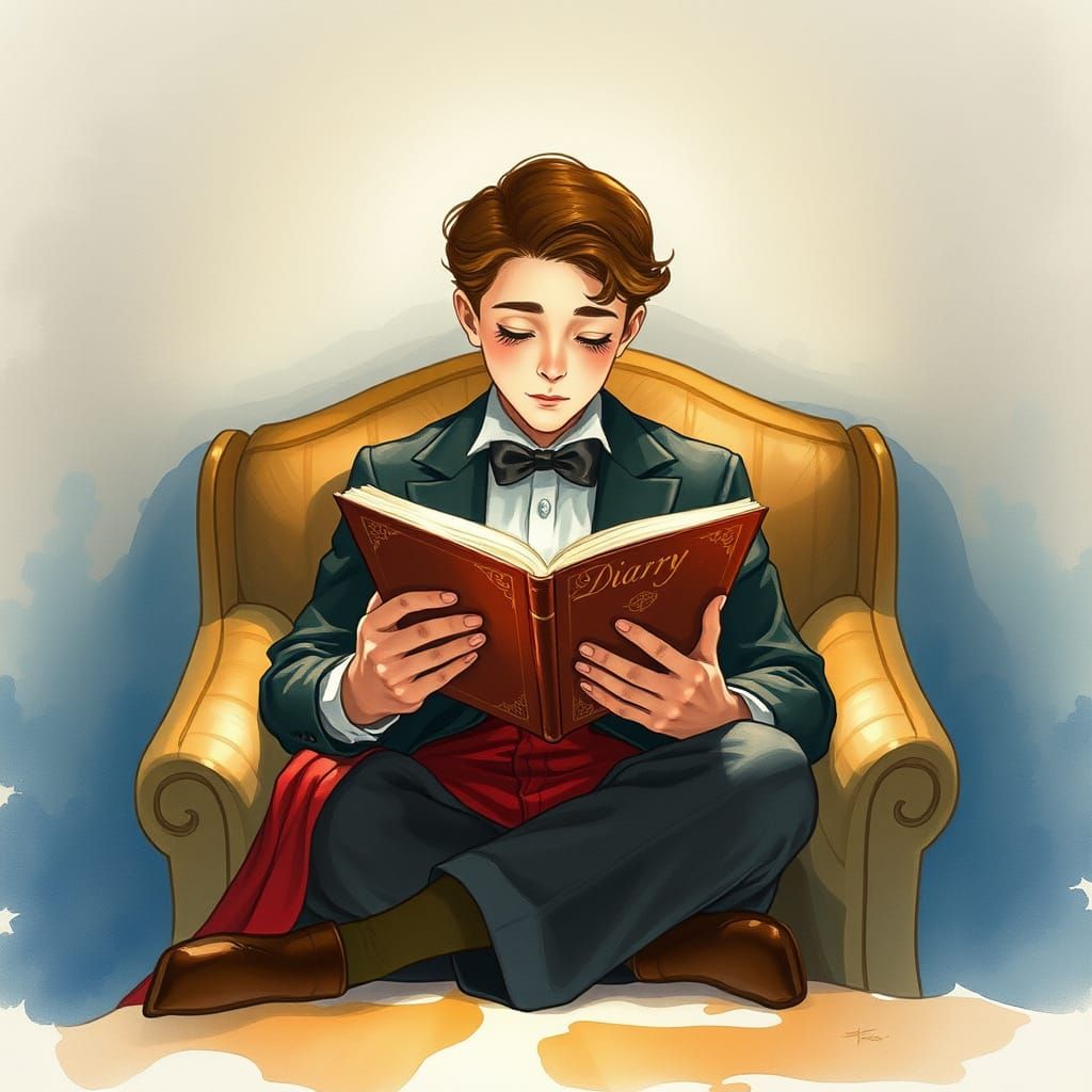 Person Reading Diary with Golden Words